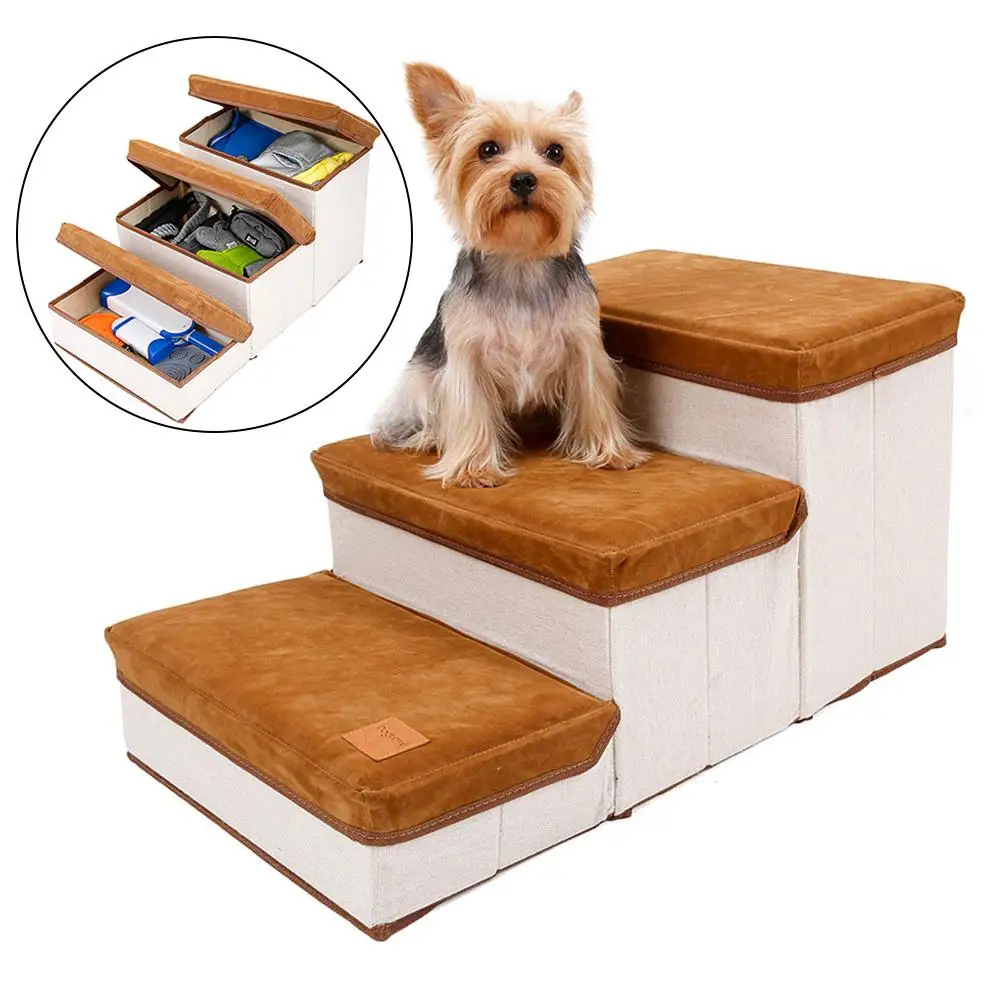 3-Step Storage Style Foldable Pet Stairs Indoor Pet Ramp