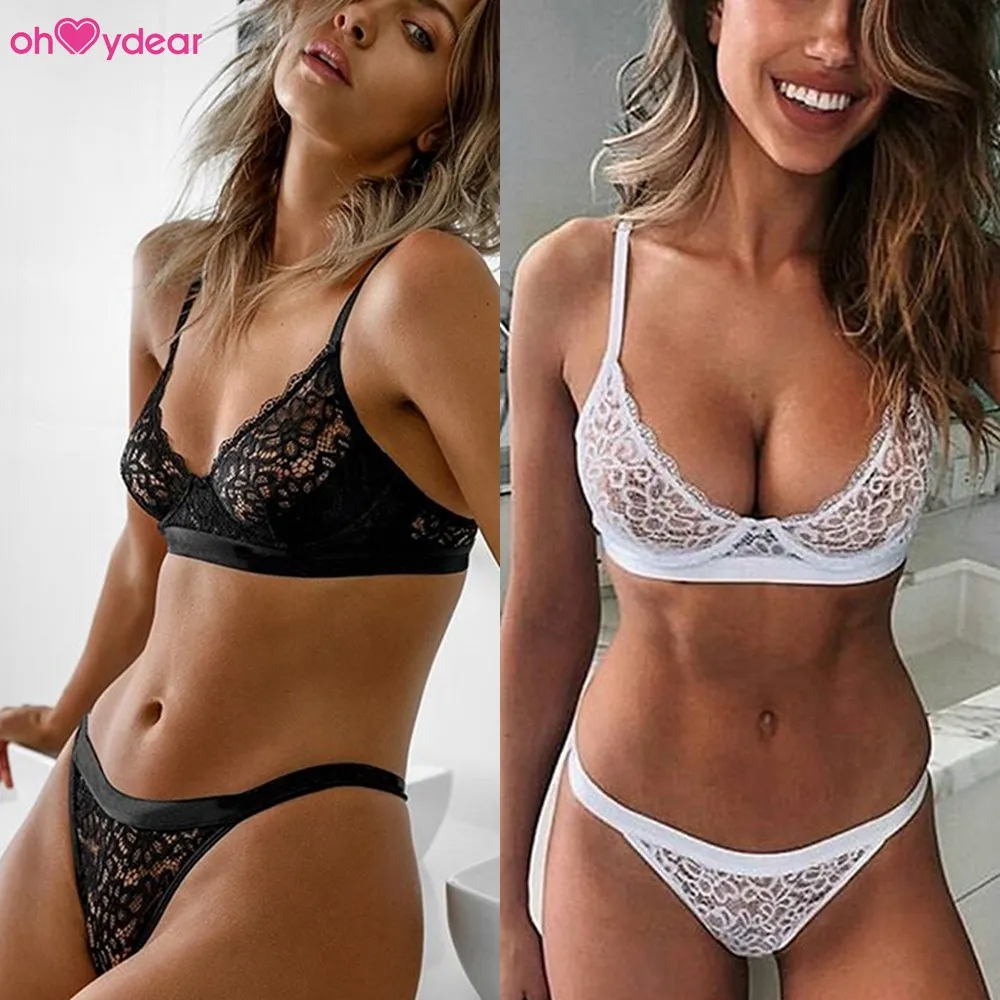 
Wholesale Delicate Sheer Lace Transparent Sexy Lingerie Bra Panty Set 