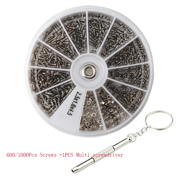 600Pcs Screws +1PCS Multi screwdriver Stainless Steel Screws Electronics Nut For Watch Eye Glasses Clock Repair Tool Kit