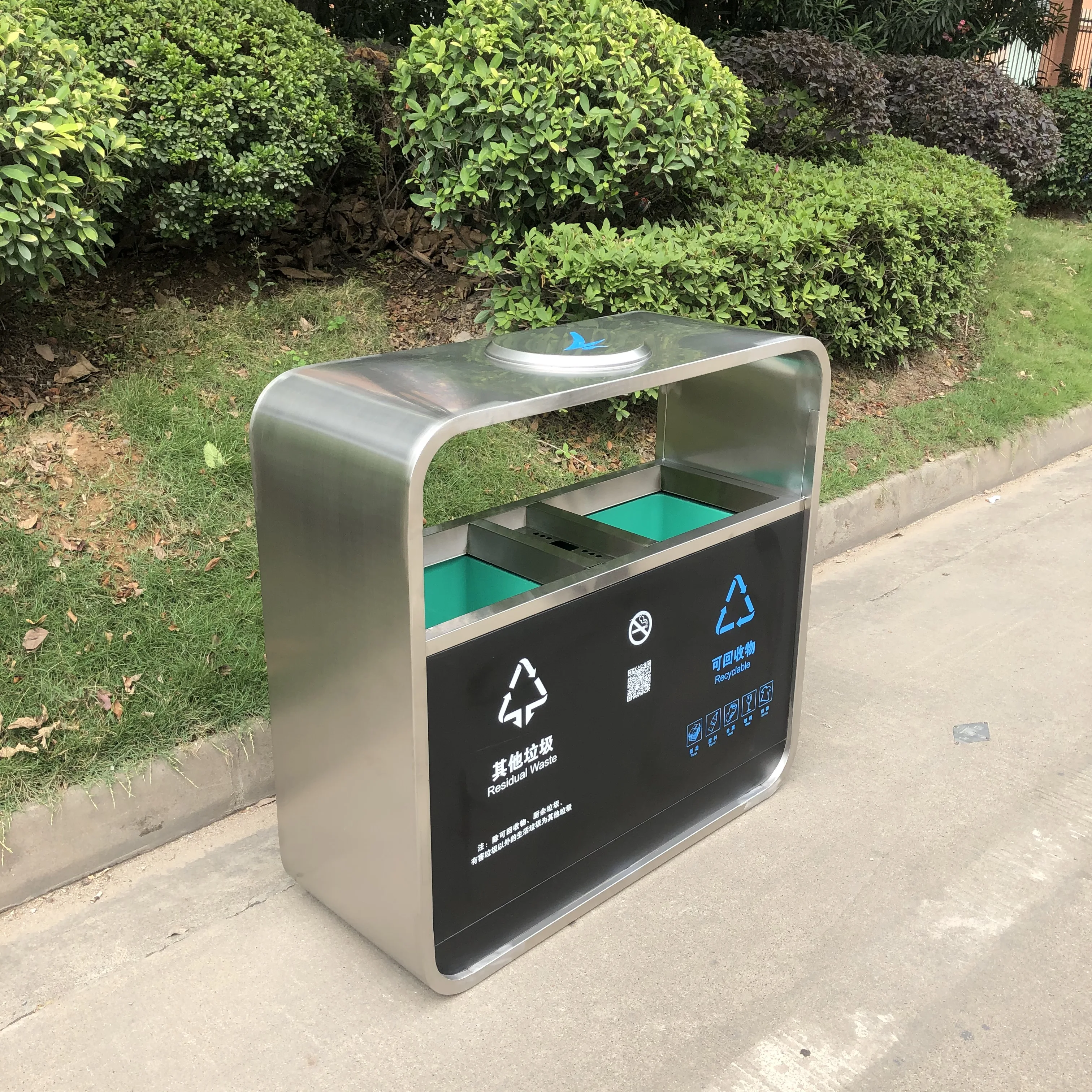 Stainless Steel waste Double Sorting Recycling Bin for Outdoor Square Garden Malls