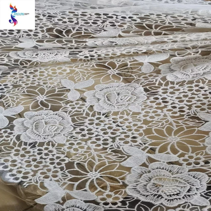 Cheap kilo price white color wedding mesh lace embroidery stock fabric