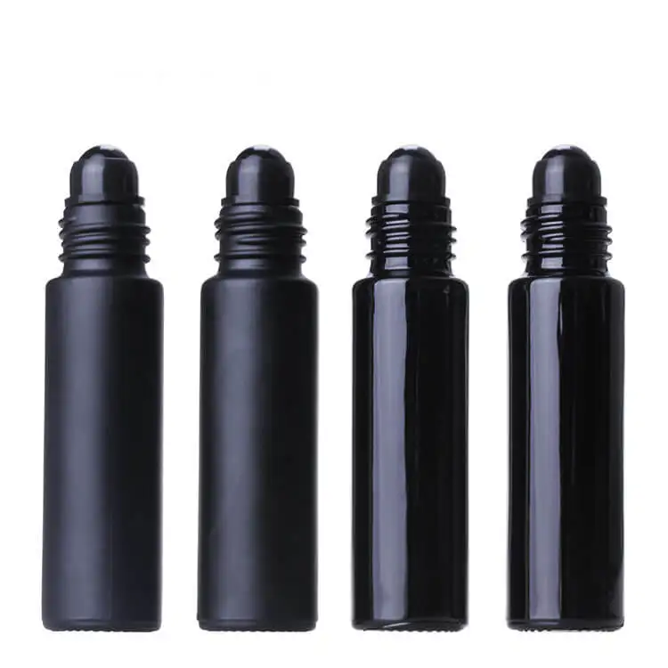 Matt Black Glass Roll On Bottles 10ml Essential Oil Perfume Roller Vials With Roller Ball