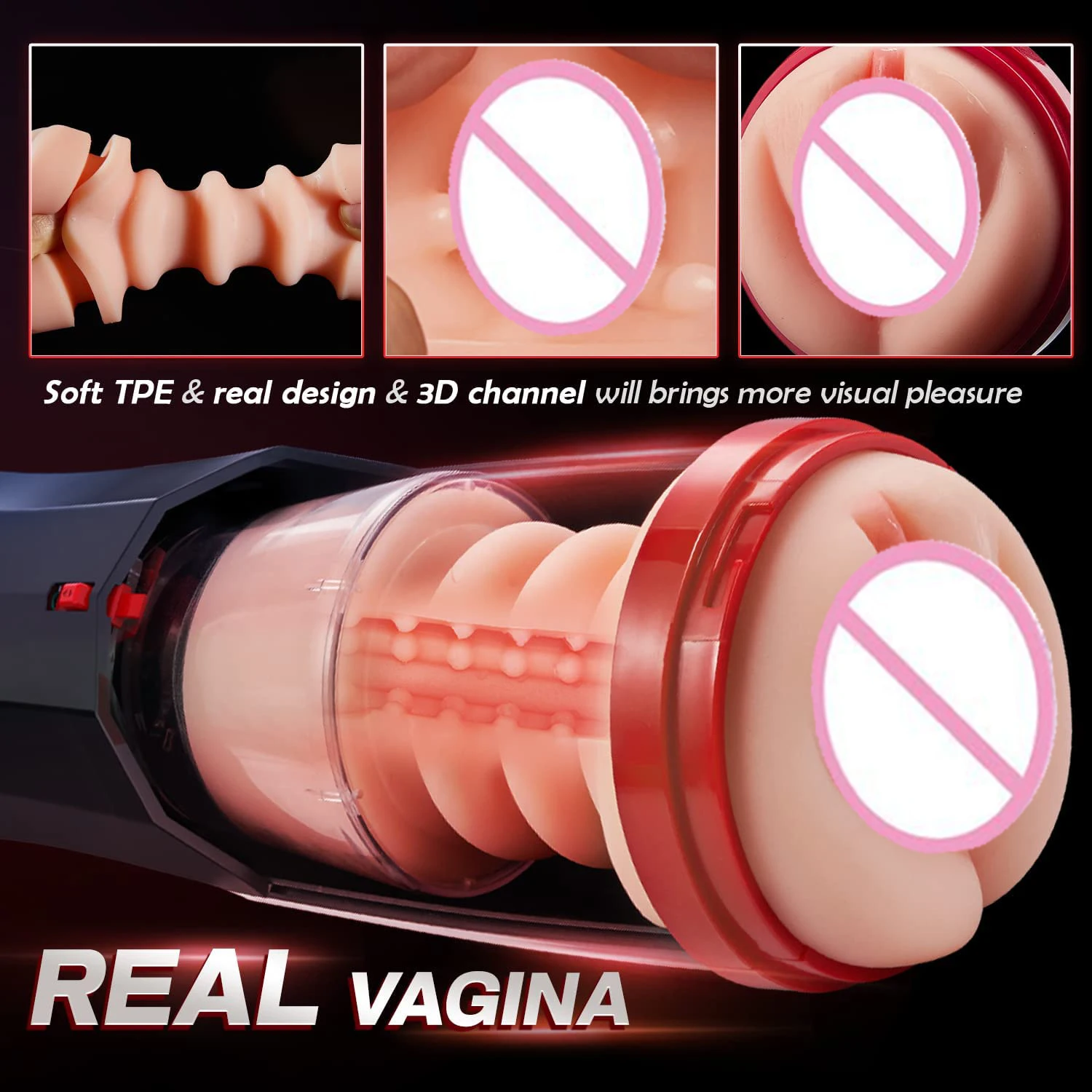 3 in 1 Thrusting Male Masturbators Cup with Realistic Pocket Pussy 5 Telescopic 10 Vibrations Mode Wrapping Stroker Masturbator