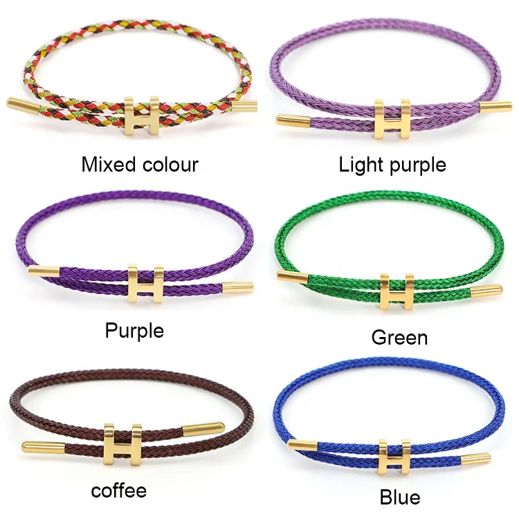 FLOWER SEVEN 7203 Fashion Jewelry Bracelet 18K Gold H Buckle Adjustable DIY Bangle Stainless Steel Wire Rope Waterproof Bracelet