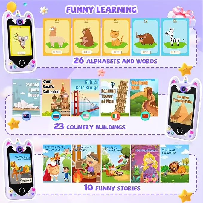 Kids Smart Phone for Girls Gifts  Toddler Christmas Birthday Gift for Age 3 4 5 6 Year Old, Kids Cell Phone Toy with Touchscreen