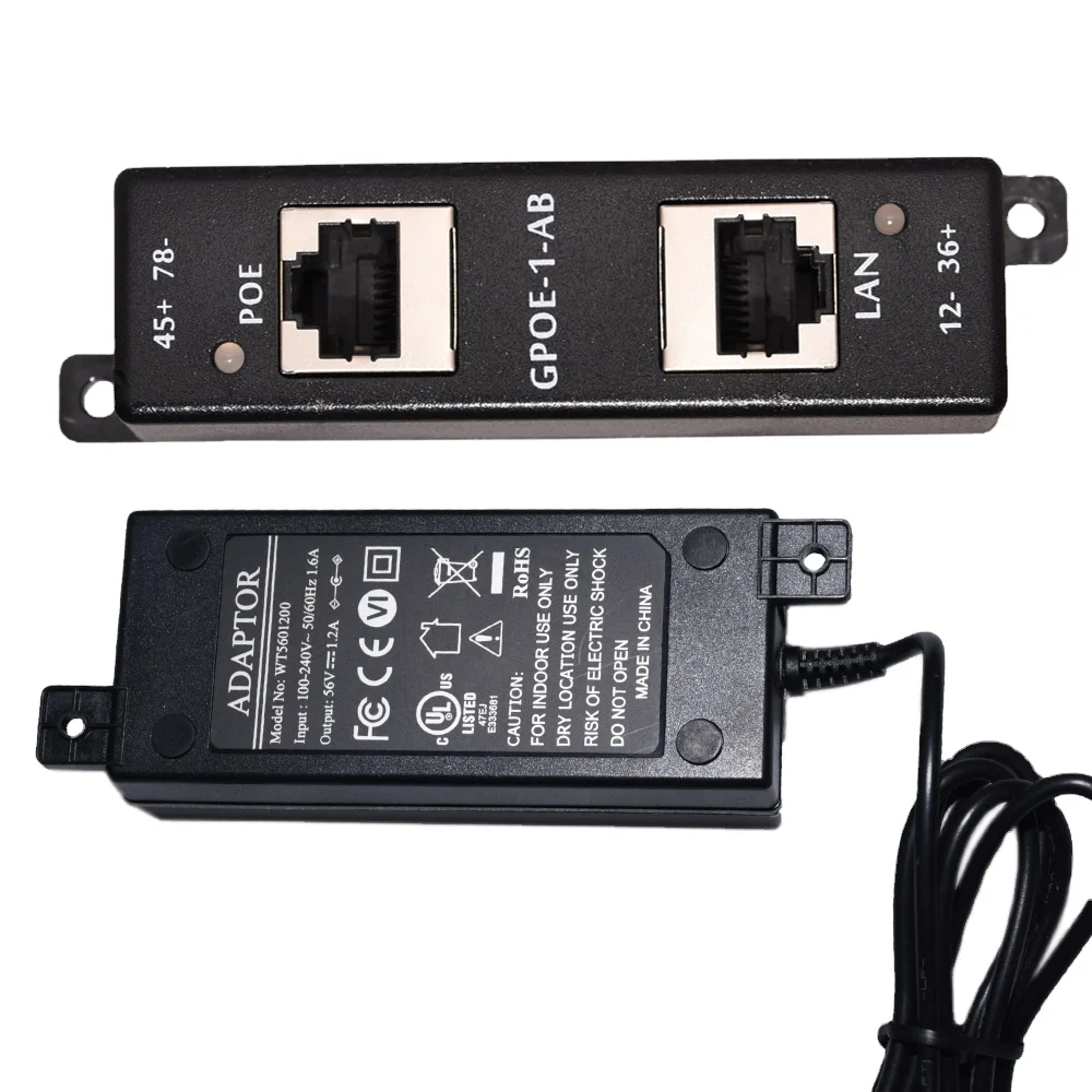GPOE-1-AB-56v60w 56в 60 Вт Двойной режим пассивный 802.3bt gigabit poe инжектор 1 порт для PTZ IP камера, Wi-Fi точка доступа