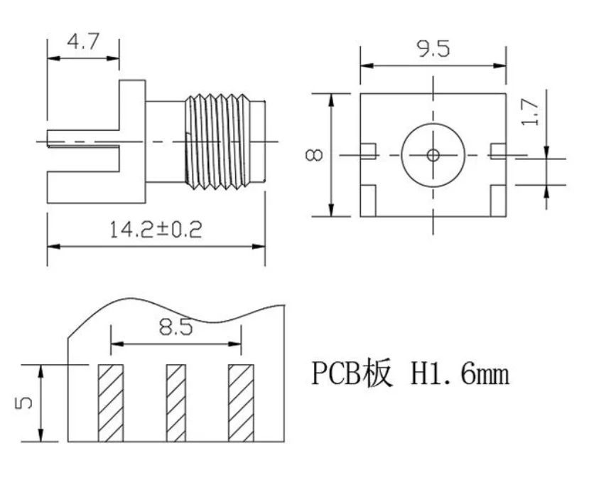 SMA-KE-895-H14.2-1.6 Edge Mount SMA Jack Straight SMA Female Connector