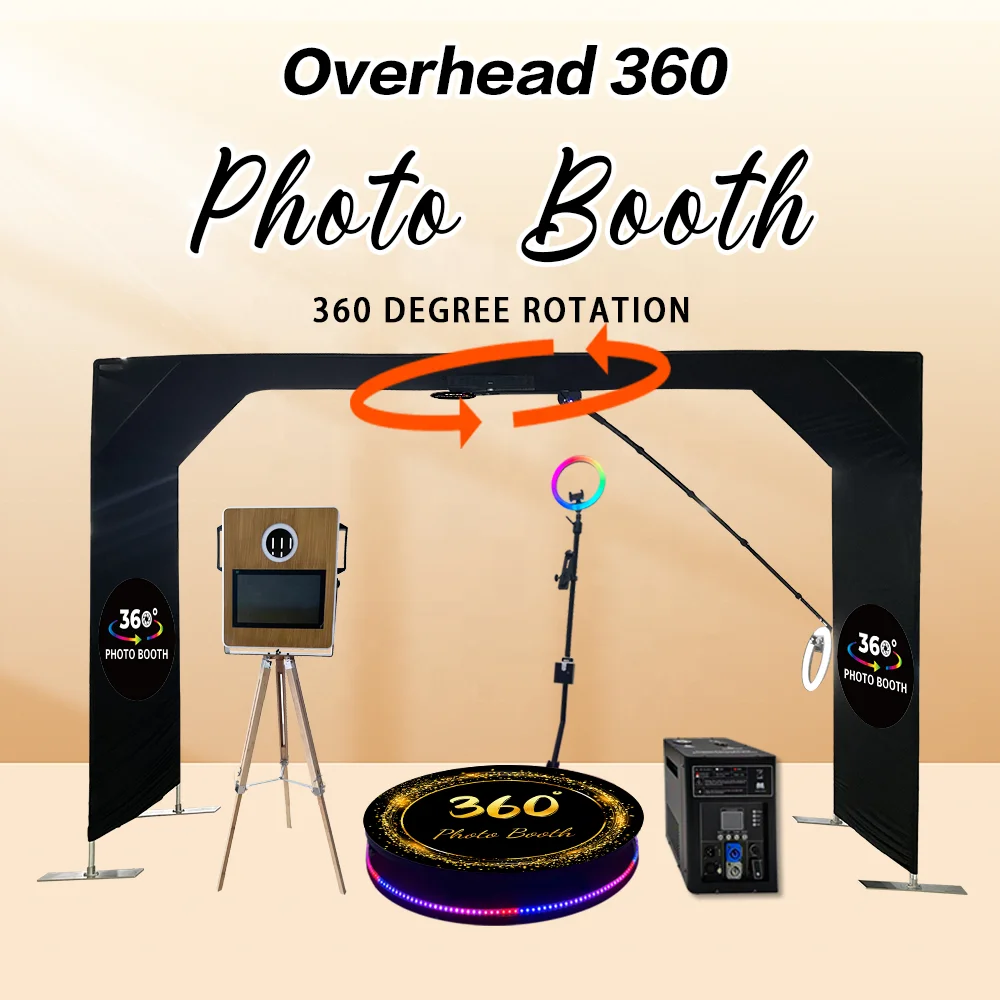 Warehouse Hot Sale Fill Light Photo Booth Machine Camera Ipad Selfie Video Top Spinner Overhead 360 Degree with Free Accessories
