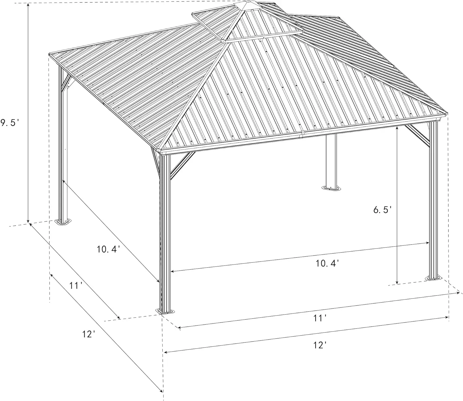 WholesaleHardtop Aluminum Permanent Gazebo with 2-Layer Sidewalls