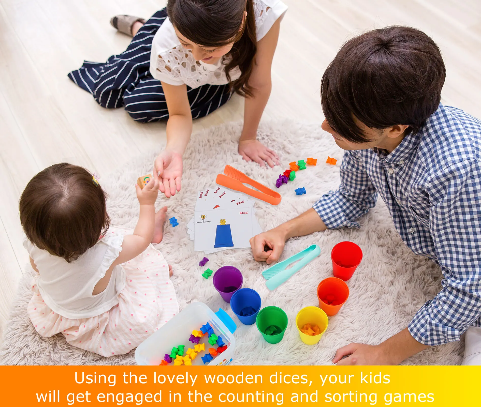 Counting Bears with Stacking Cups - Montessori Educational Sorting Rainbow Toys for 3 Year Old Boys and Girls