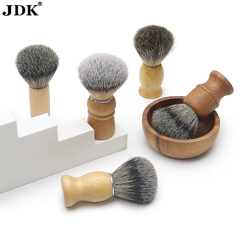 JDK Custom Logo Nylon or Badger Hair Wood Handle Single Vegan Wet Grooming Shaving Brush
