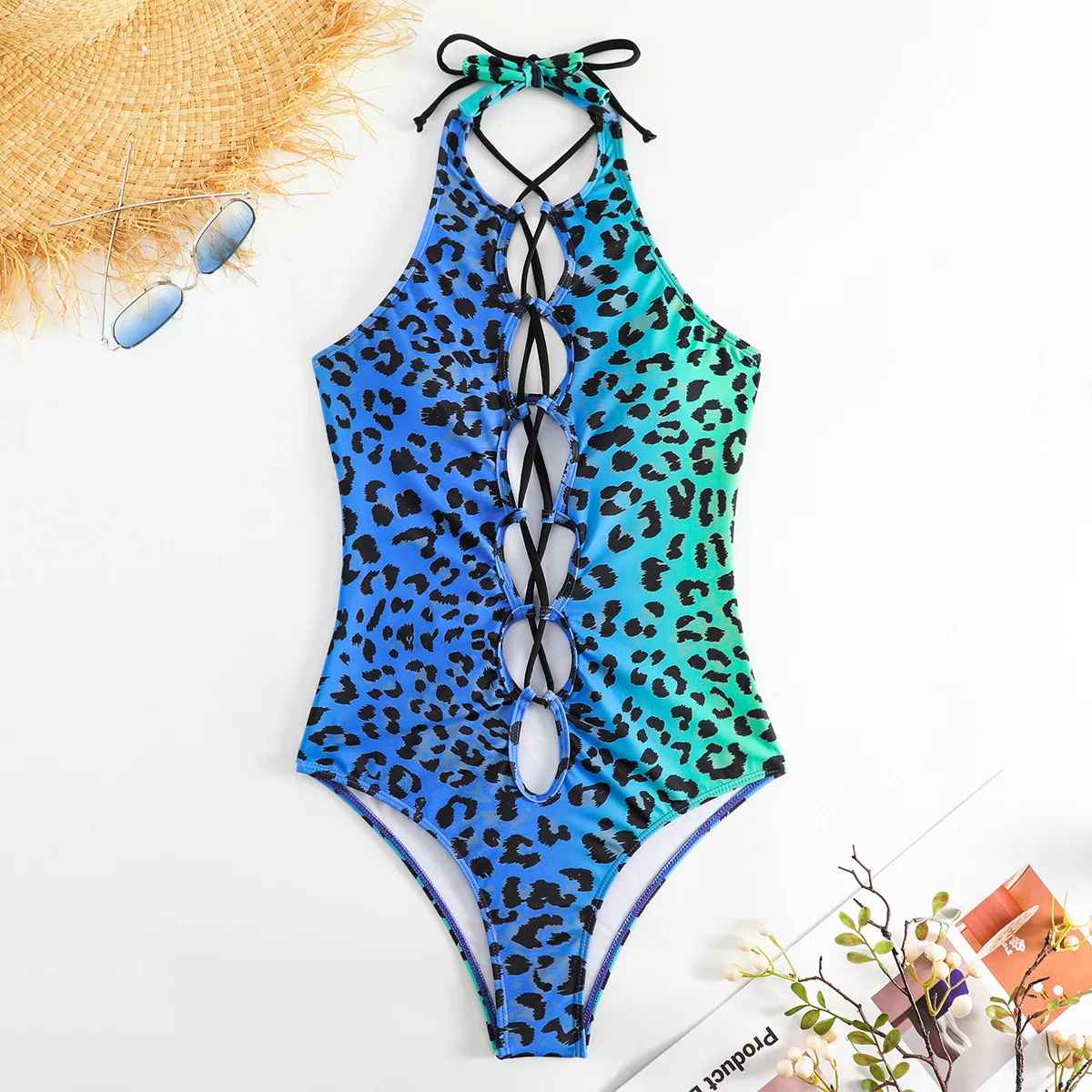 2025 New One Piece Swimsuit Leopard Pattern Swimwear Hollow Bandage Sexy Bikini For Women