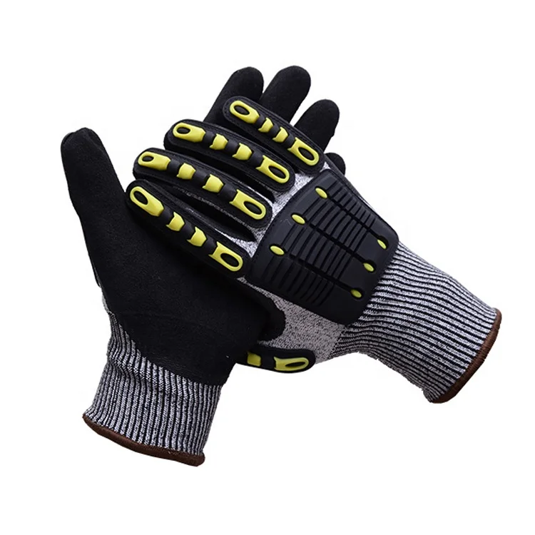 13 gauge cut level C black sandy palm coated safety gloves reinforced anti-collision TPR protective nitrile work gloves