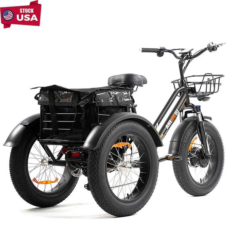 ANLOCHI 20 inch powerful e trike electric bicycle 3 wheels fat tire e- trikes trike e-bike white color