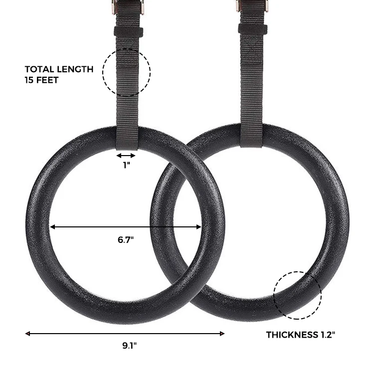 High Quality Fitness Workout Pull Ups and Dips Exercise ABS Gymnastic Rings Set with Nylon Straps