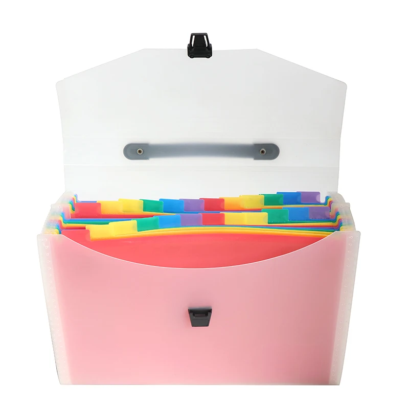 Wholesale High quality Plastic 24 Pocket A4 Size Expanding File Bag with Plastic Handle and Buckle for Office Supplies School