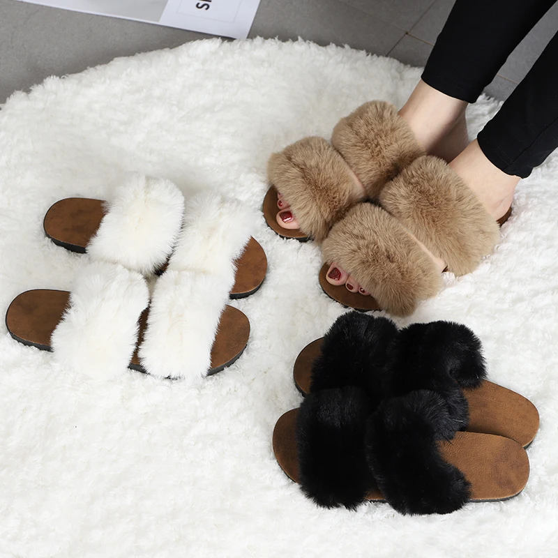 2020 wholesale non-slip plush home cross fluffy indoor slipper
