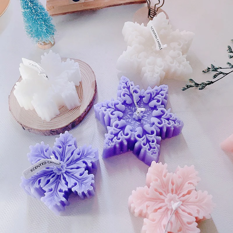 DGC Christmas Pink Candles Handmade Soy Wax Aromatherapy Home Fragrance Decor Novelty Snowflake Scented Candle