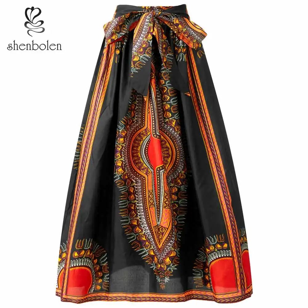 Wholesale Women Black Dashiki Skirt With Belt Plus Size Polyester African Wax Ladies Bottom Design