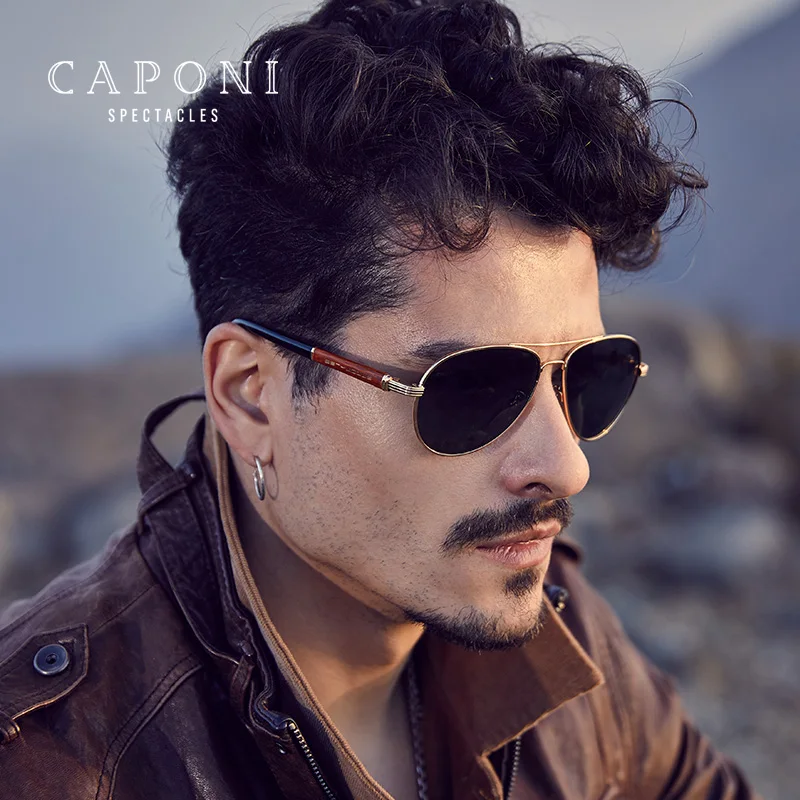  CAPONI новые 2021 новый бренд дизайнерская работа очки для мужчин солнцезащитные металлические деревянные рамки с поляризованными линзами вождения Мужская модная обувь козырек от