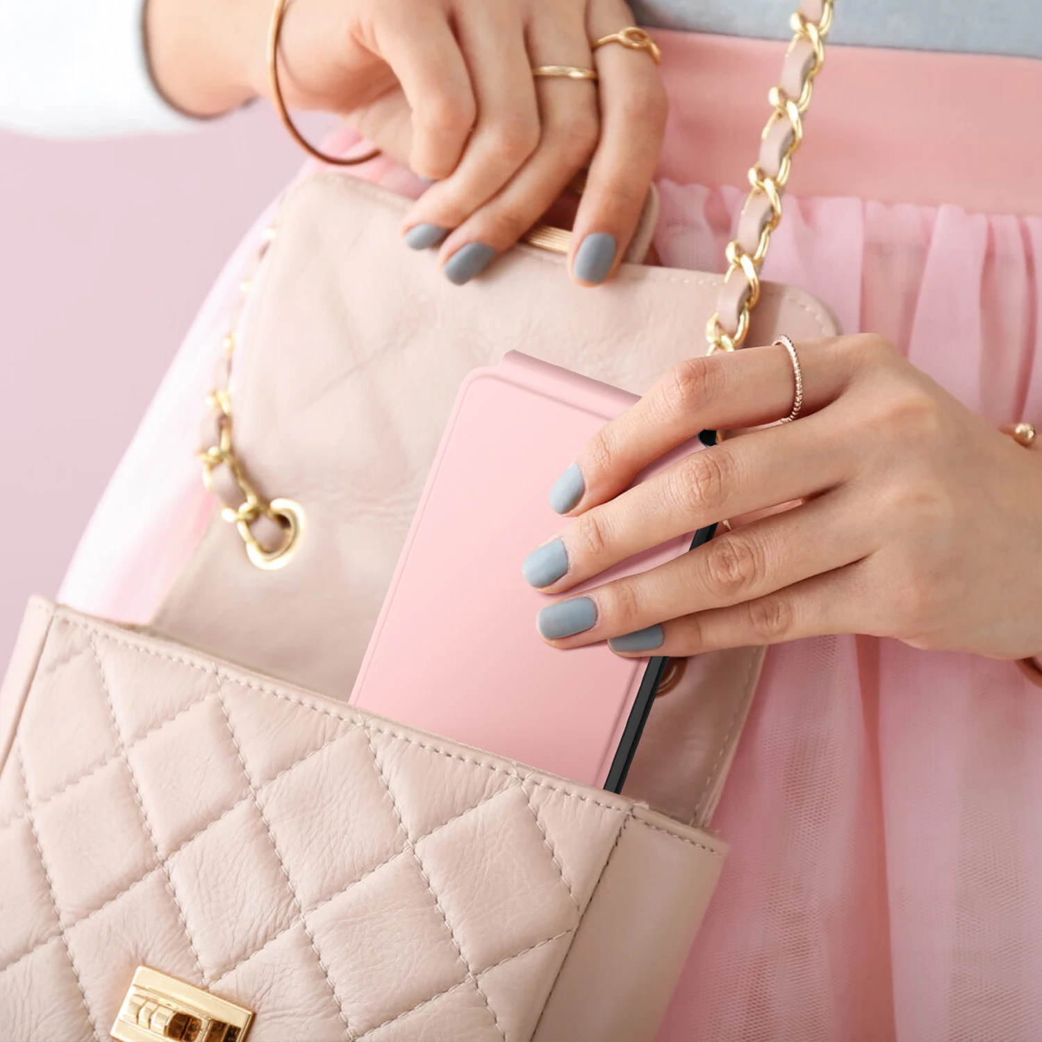 Cute LED Light Pocket Purse Hand Held Portable Folding Small Mini Makeup Mirror with PU Leather Case Cover