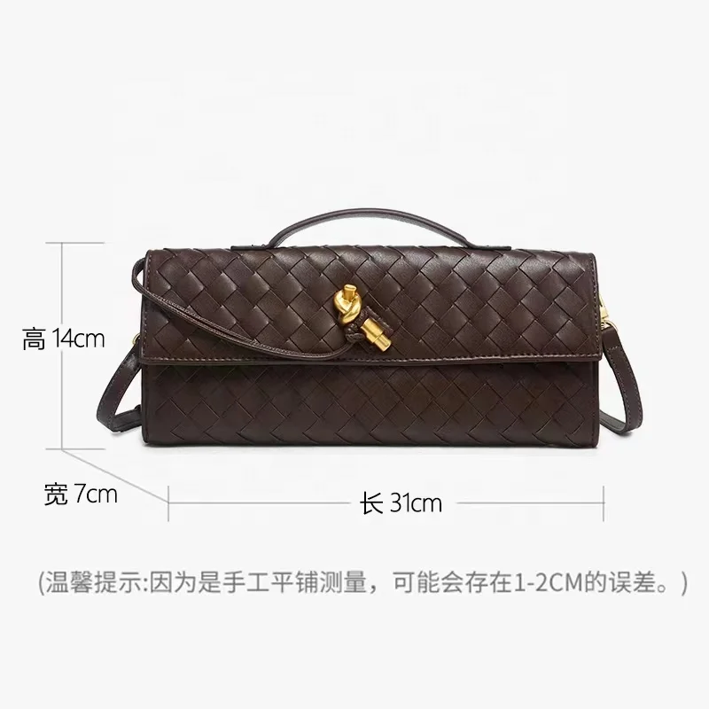 famous design braided long hand clutch bags for women fashion sling shoulder bag with long strap from Guangzhou lock woven bag