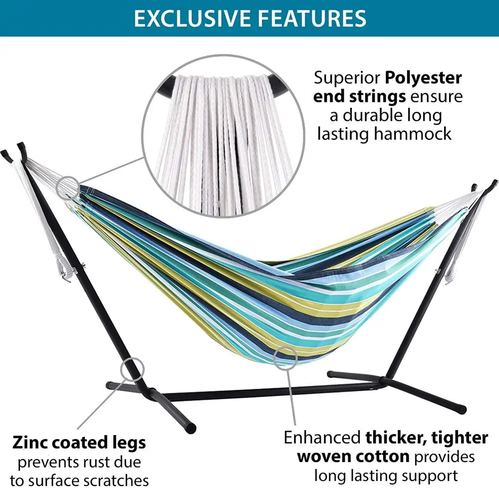 
Woqi 2020 Hot Selling Portable Outdoor Indoor Cotton Hammock With Metal Stand Double Cotton Swing Camping Hammock 
