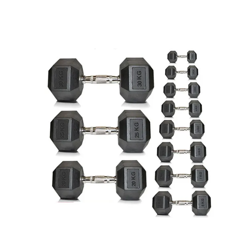 Commercial Fitness Exercises Workout Sport Rubber Hex Gym  Dumbbell Hexagonal Dumbbell Weights Set