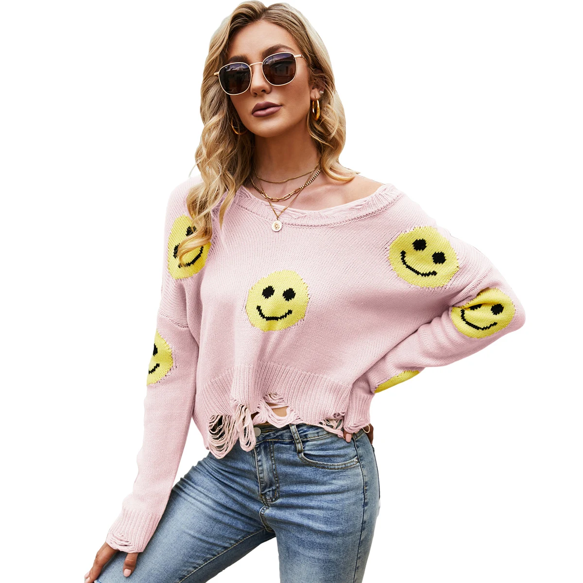2022 New Arrival Smile Tassels Sweater Knit Sweater Pullover Knit Top Hot Sell Women Soft Kint Sweater for Women