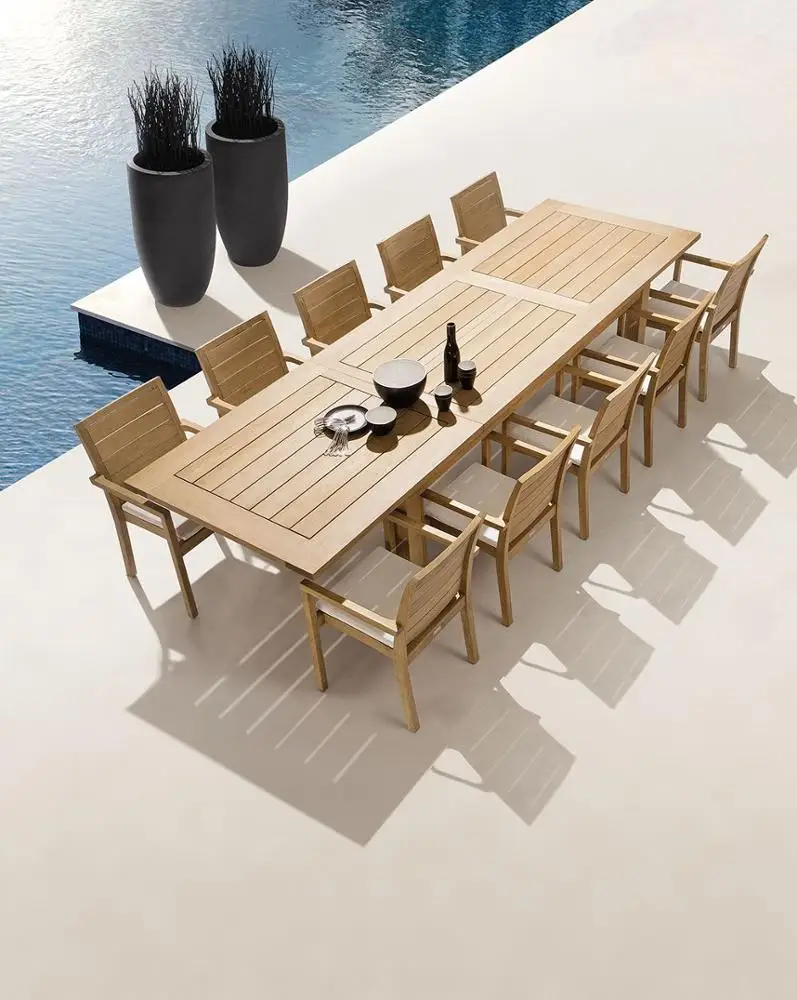 Luxury Modern Big Hotel Restaurant teak wood furniture table set garden outdoor terrace Outdoor Furniture