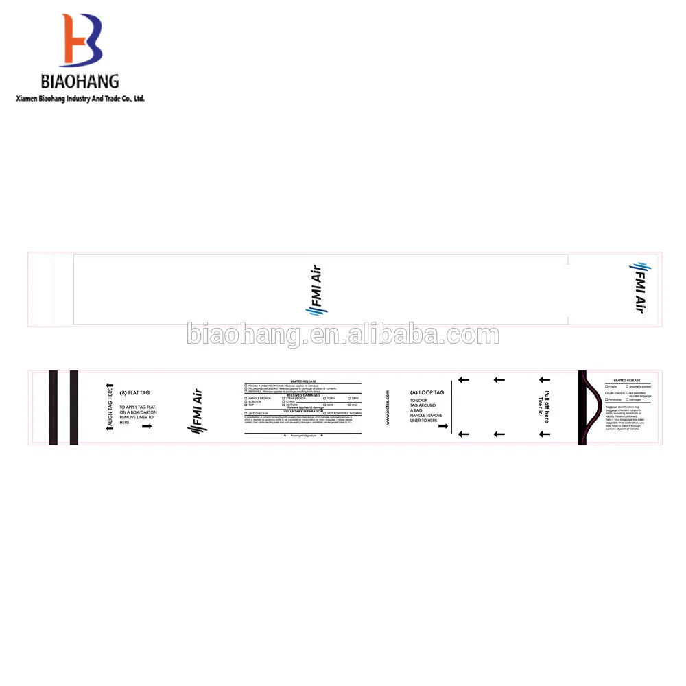 Adhesive Airline luggage or baggage tag or labels made by thermal paper