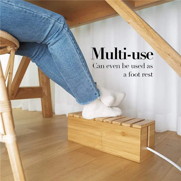 Деревянная коробка для управления кабелями-стильный органайзер шнура дома и офиса коробки корзины хранения прямоугольные из натурального бамбука