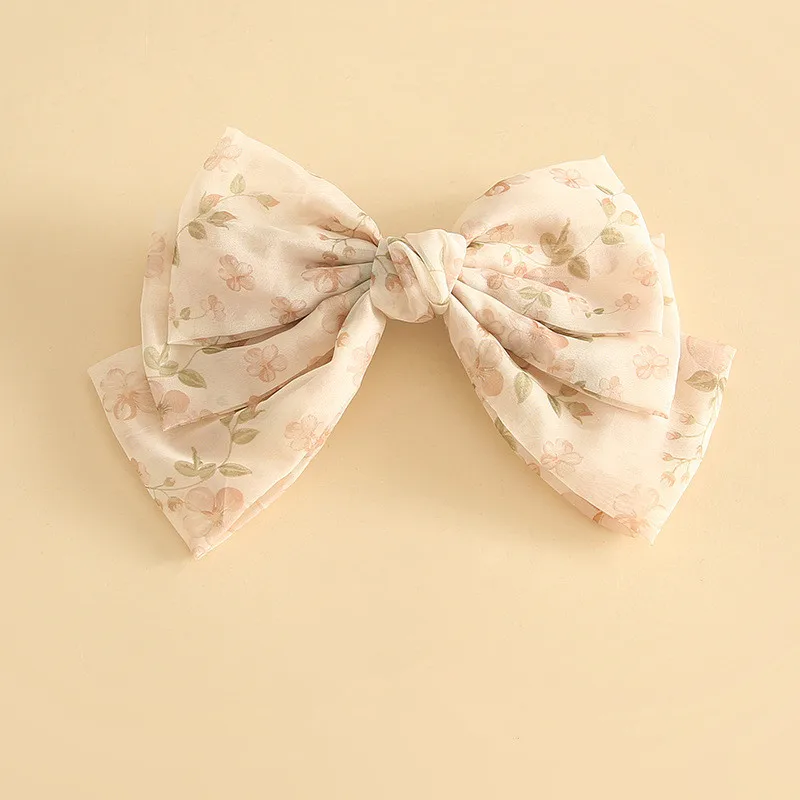 Factory Direct Sale New Design Flower Printing Fabric Bow Hair Clip Fresh Style Large Bow Barrette for Girls Decorative Hairpin