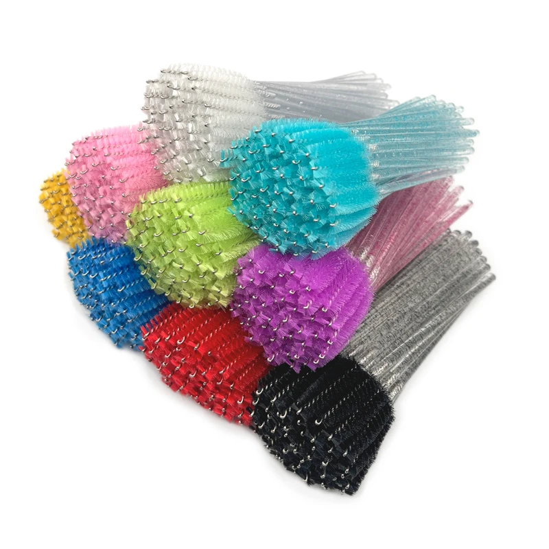 Black Bendable Colorful Makeup Mini Pink Extension Glitter Spoolie Brush Applicator Wand Eye Disposable Mascara Eyelash Lash