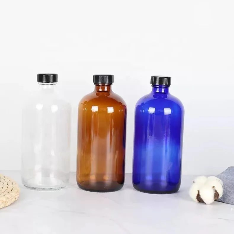 in Bulk Round Shaped Clear Amber Blue Green White Frosted 15-480ml Various Caps Private Label Cheap Boston Glass Lotion Bottle
