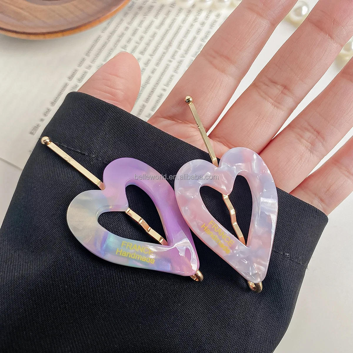 BELLEWORLD New Hot Retro Style France Handmade Heart Metal Hairclip Custom Color Graceful Metal Heart Hair Clip Buckle for Hair