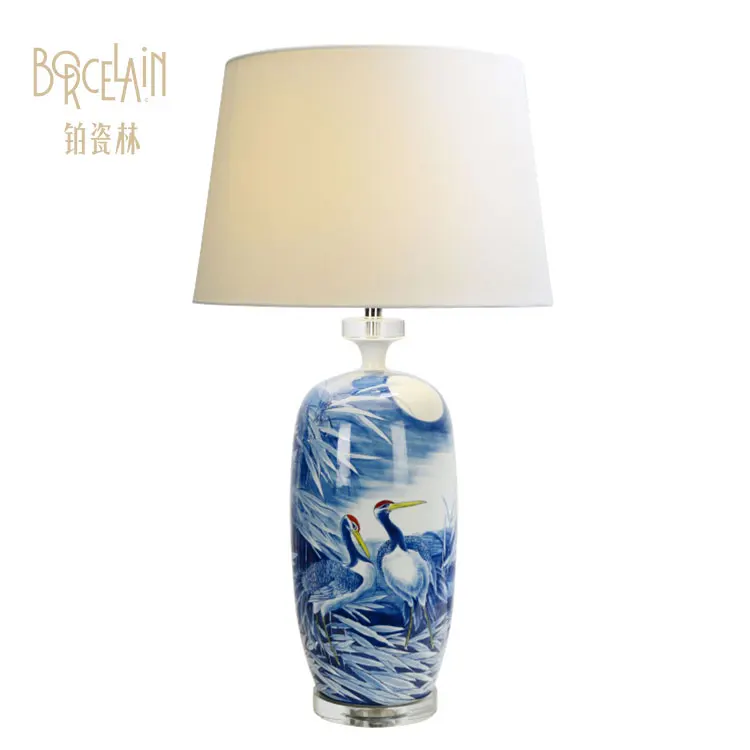Wholesale retro home decorative hotel ceramic blue and white table lamp for bed side