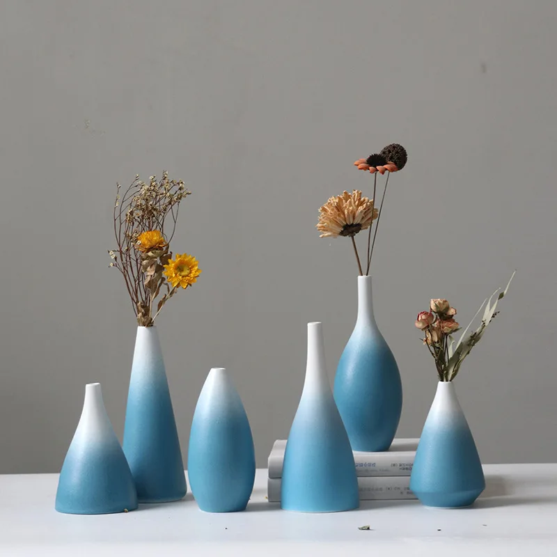 Современная керамическая ваза для цветов в скандинавском стиле, белый и синий цвета, украшение для дома, гостиной
