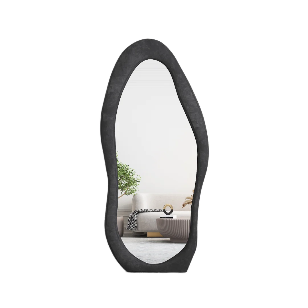 Factory Wholesale Elegant Irregular Mango Shape Ins/Tiktok Style Flannel Arched Full body Dressing Floor Standing Mirror Espejo
