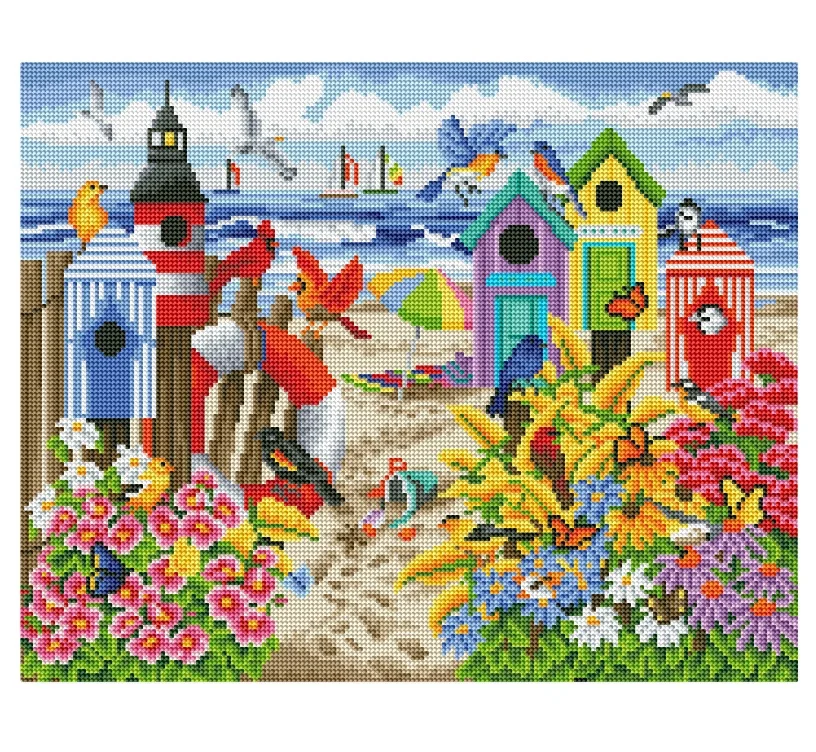 LS Factory custom manual refined short velvet canvas diamond painting kit seashore scenery painting home decor