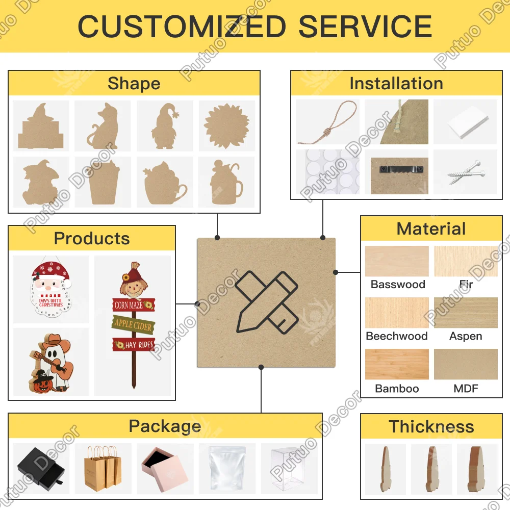 Putuo Decor Custom Christmas Wooden Sign Box Sign Halloween Ornament Yard Sign for Thanksgiving Decoration Gift