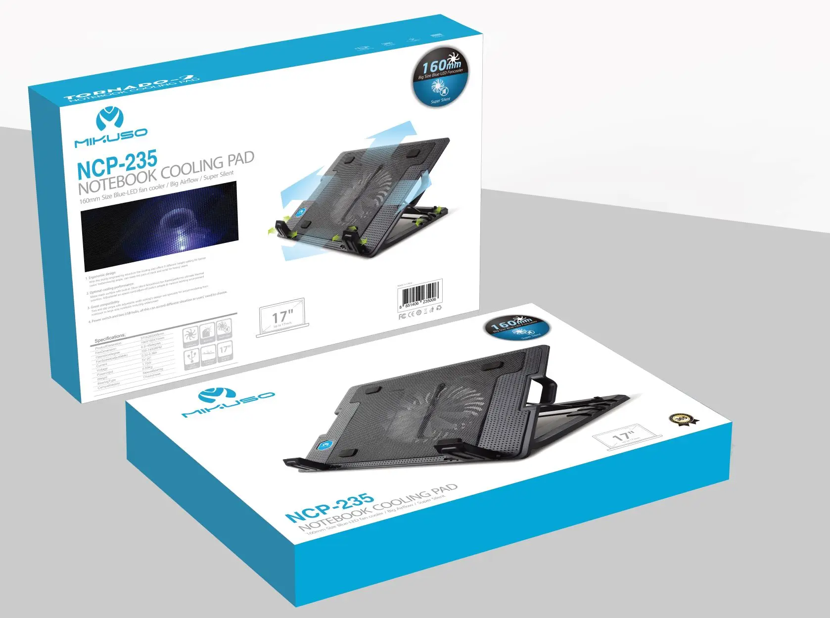 Mikuso NCP-235 регулировка угла Прохладный запас охлаждения пластиковый ноутбук процессорный кулер ноутбука один большой вентилятор для 14-17