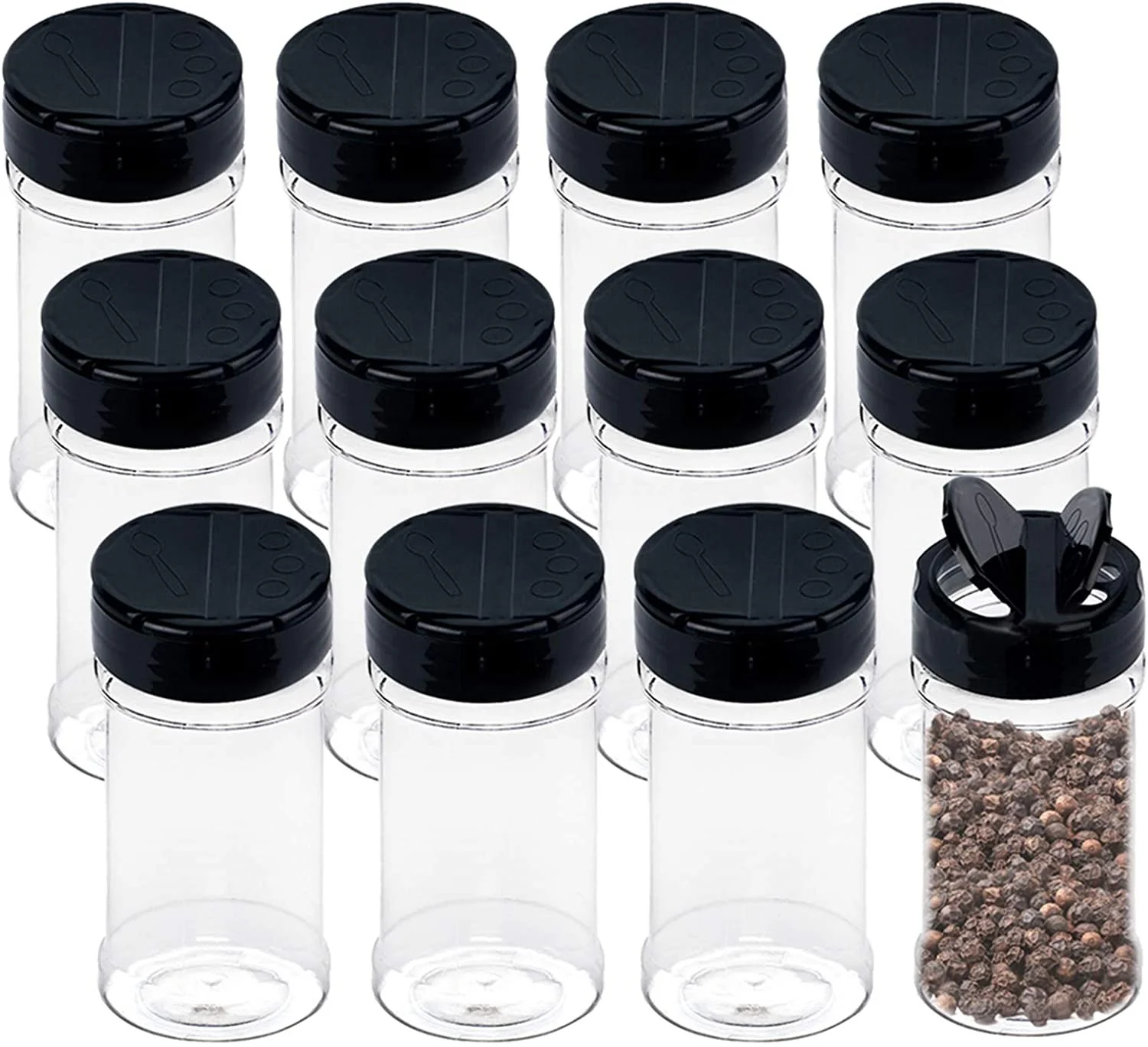 6oz 180ml PET plastic spice jar empty spice storage bottles seasoning container salt pepper shaker with flip top lids