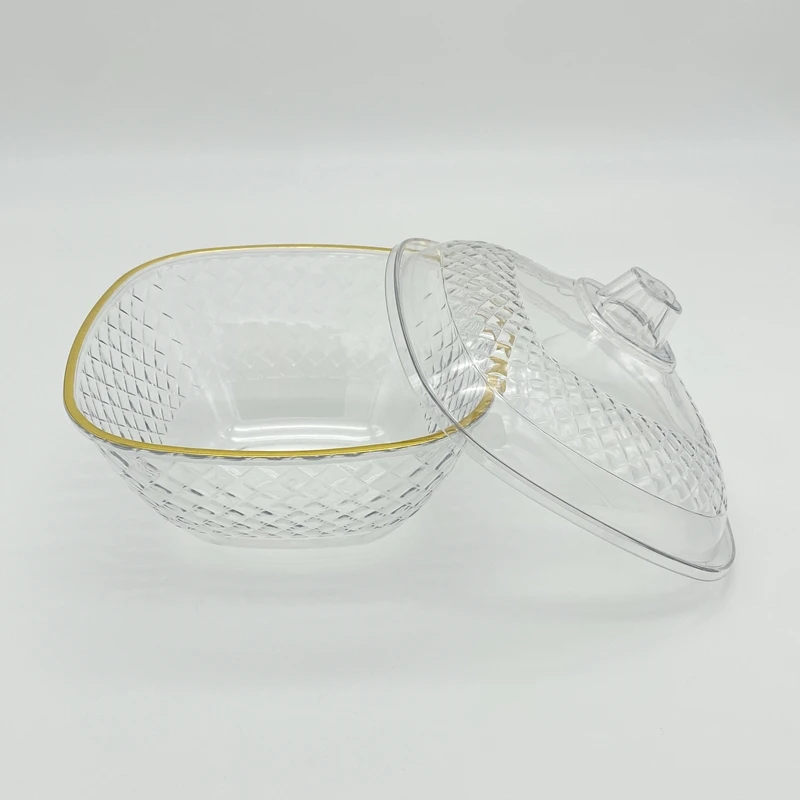 Modern Simple Design Square Plastic Dishes Disposable Fruit Bowl and Cup Cover with Solid Pattern Plastic Wrap for Protection