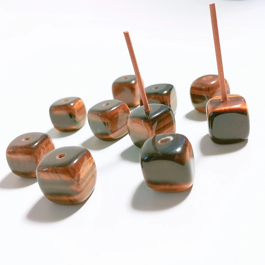 Wholesale Natural Stone Yellow Tiger Eye Carving Gem Incense Stick Holder Cube