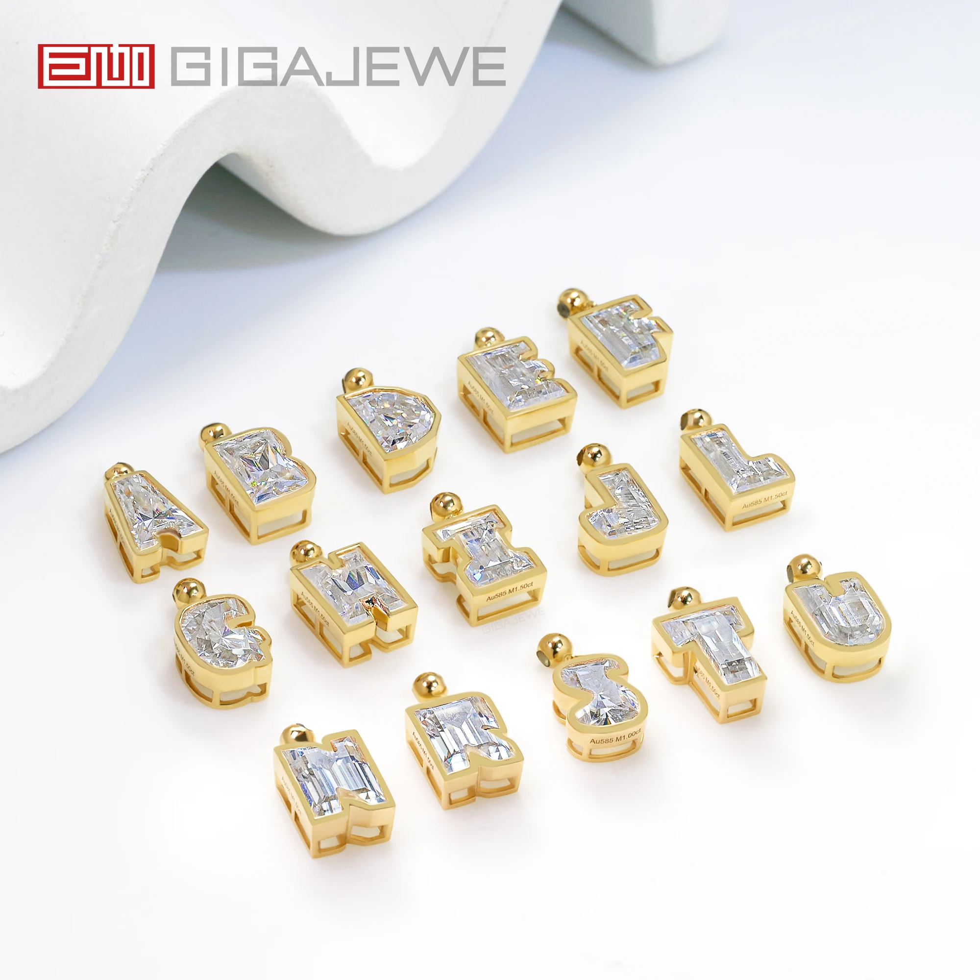 GIGAJEWE custom alphabet cut A-Z white D color handmade letter cut moissanite solid gold 9K/14K/18K pendant necklace