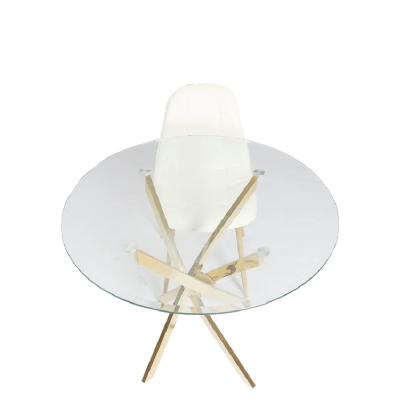 The latest wedding table with transparent tempered glass top round gold stainless steel