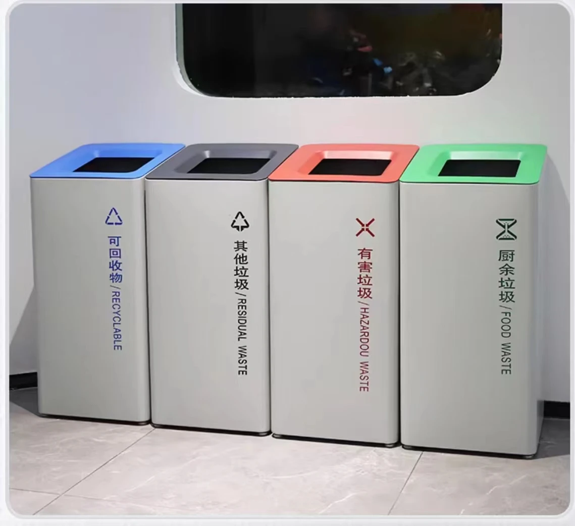 dustbin metal trash rubbish container steel recycle bin classification waste bin for shopping mall
