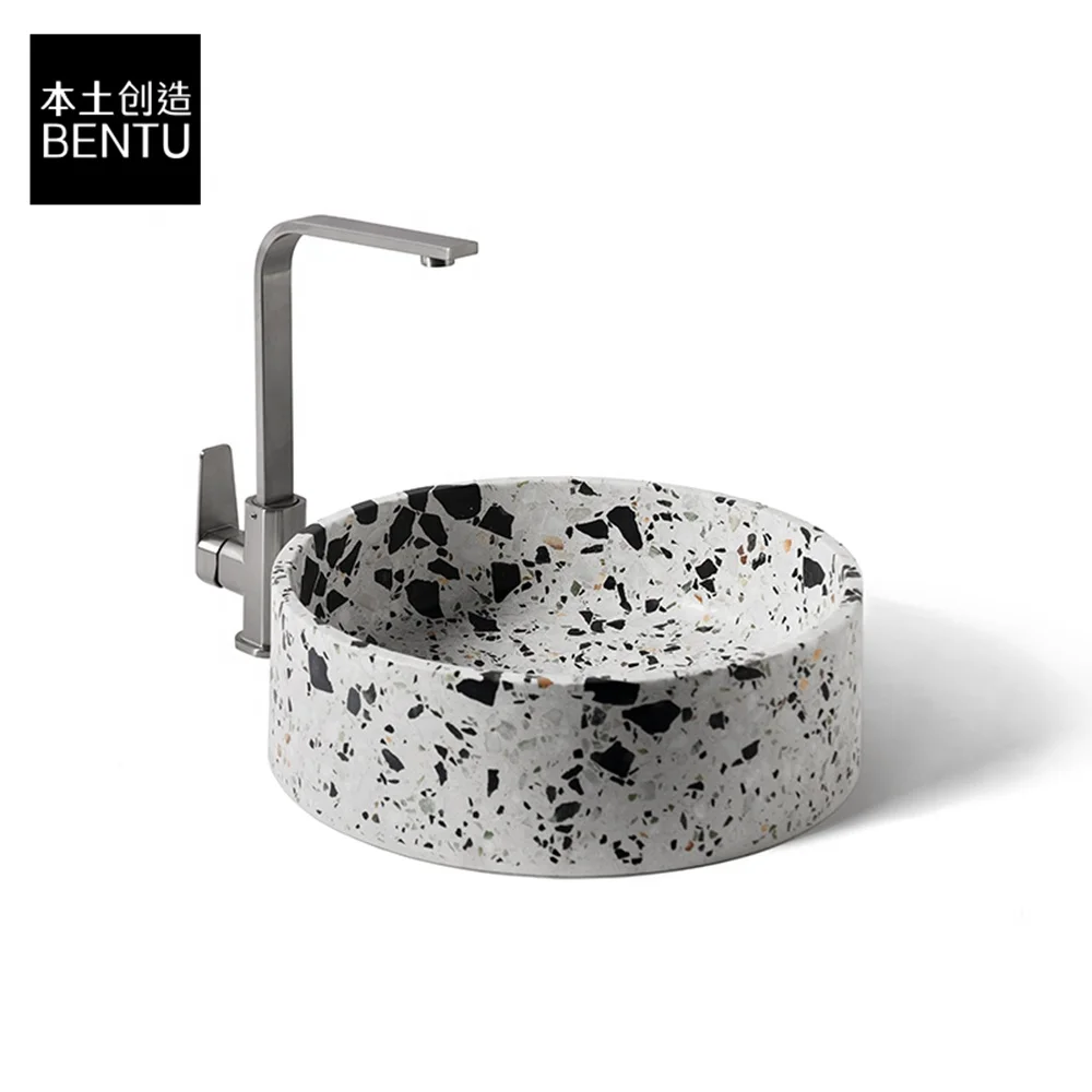 Bentu HUI round lavabo bathroom terrazzo luxury wash basins and sinks hotel project freestanding