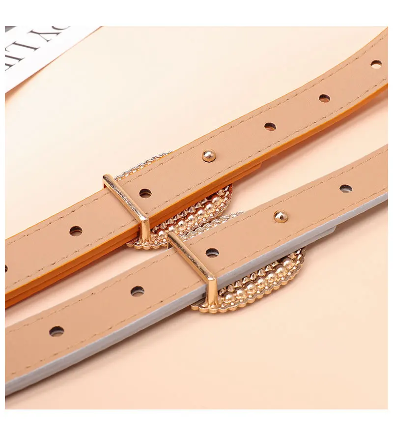 Women Jeans Luxury Fashion Waist Belt Lady Trend Oval Alloy Buckle Crystal Pearl Decoration Pu Belt
